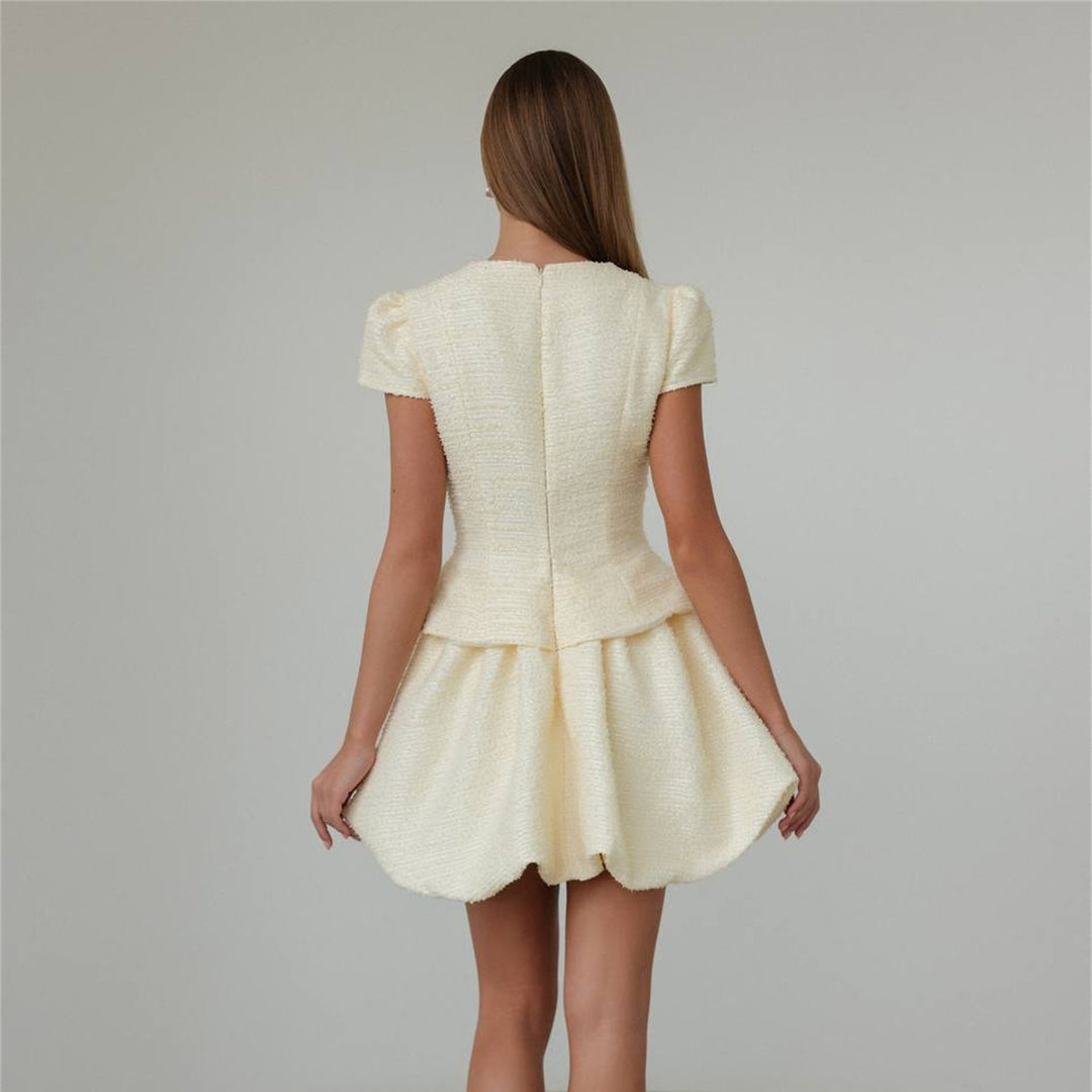 Damen Figurbetontes Tweed-Minikleid mit Schößchen und Knopfleiste Shop Nory