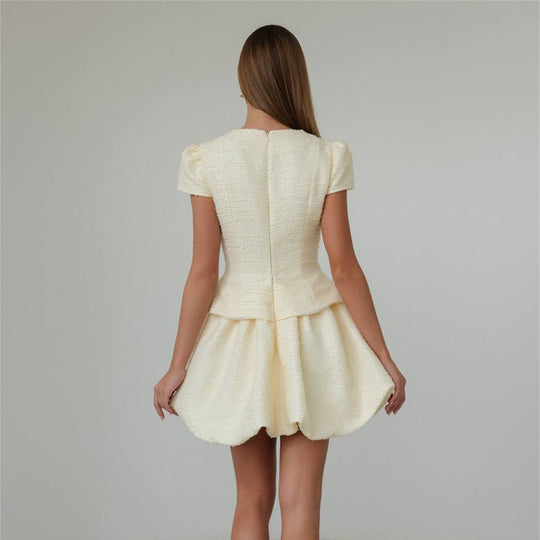 Damen Figurbetontes Tweed-Minikleid mit Schößchen und Knopfleiste Shop Nory