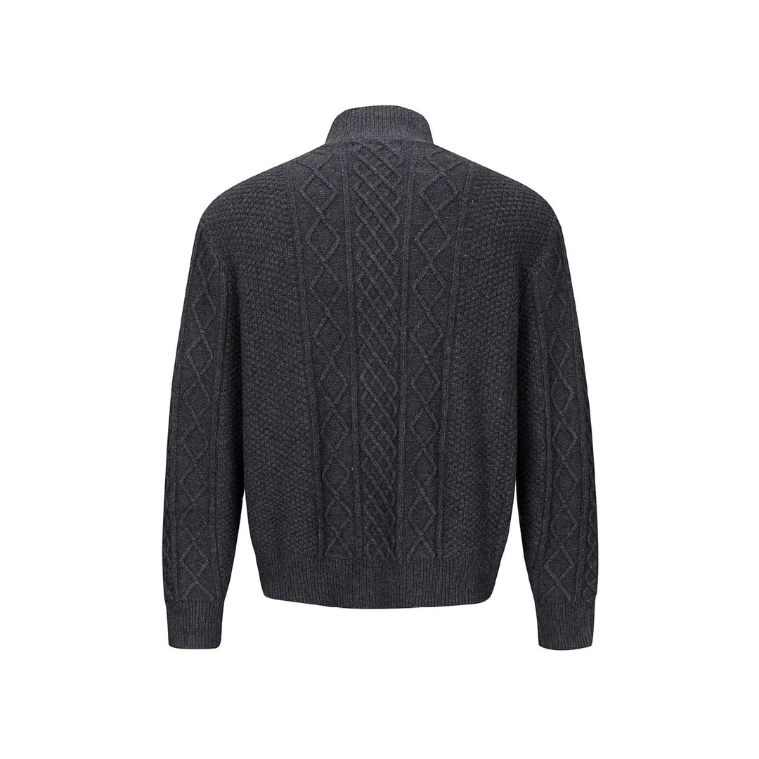 Herren Strickcardigan mit Zopfmuster, Stehkragen und knöpfbarer Front Shop Nory