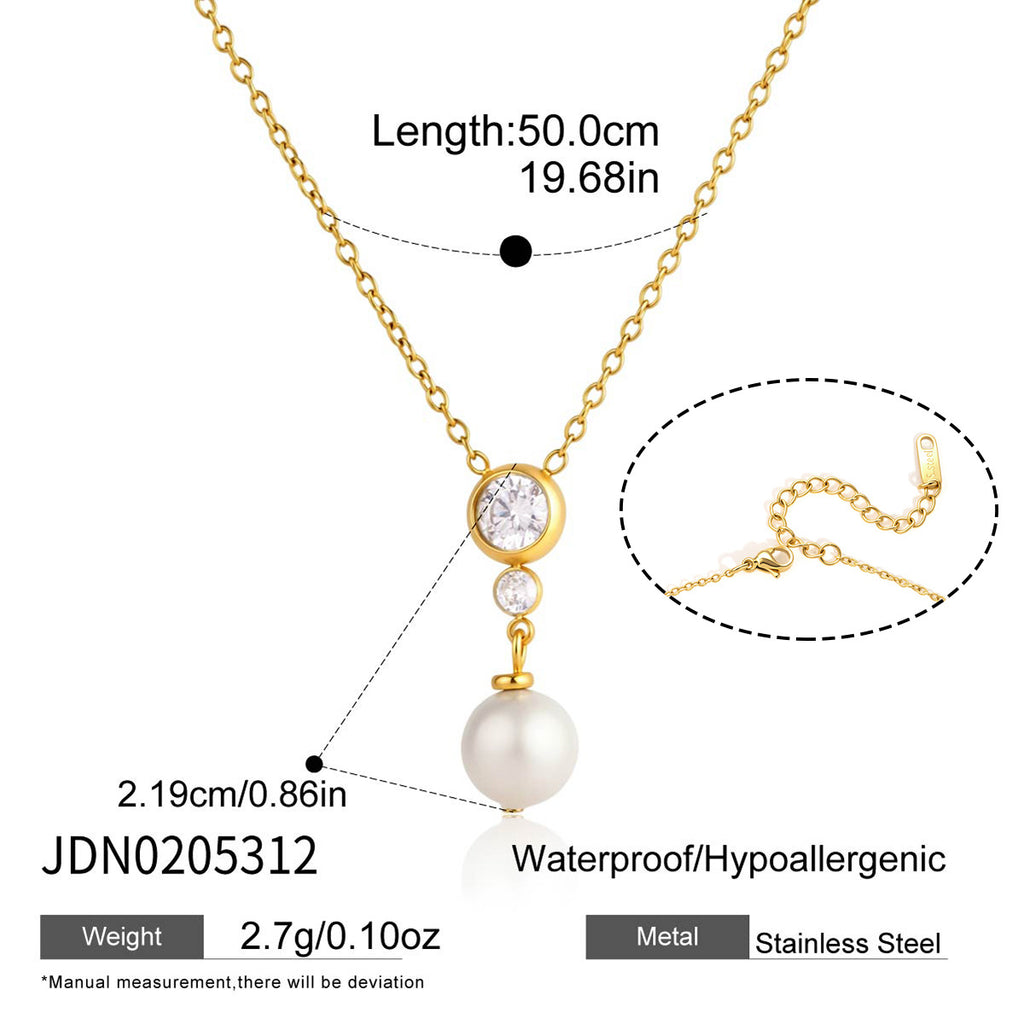 Damen Elegante Halskette mit Zirkonia und Perlenanhänger Shop Nory