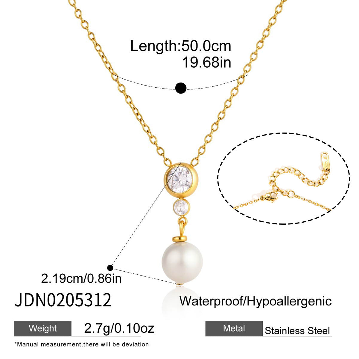 Damen Elegante Halskette mit Zirkonia und Perlenanhänger Shop Nory