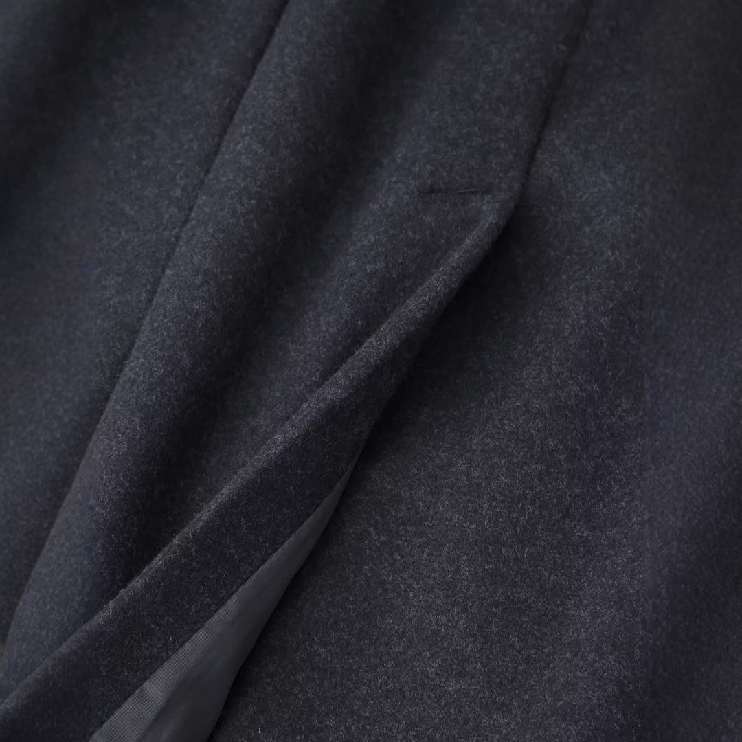Damen Schlichter Midi-Mantel aus Wollmix mit V‑Kragen, Taillierungsnähten und seitlichen Eingrifftaschen Shop Nory