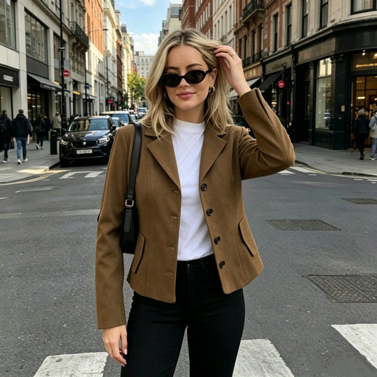 Damen Taillierter Kurzblazer mit figurnahen Teilungsnähten und Pattentaschen Shop Nory