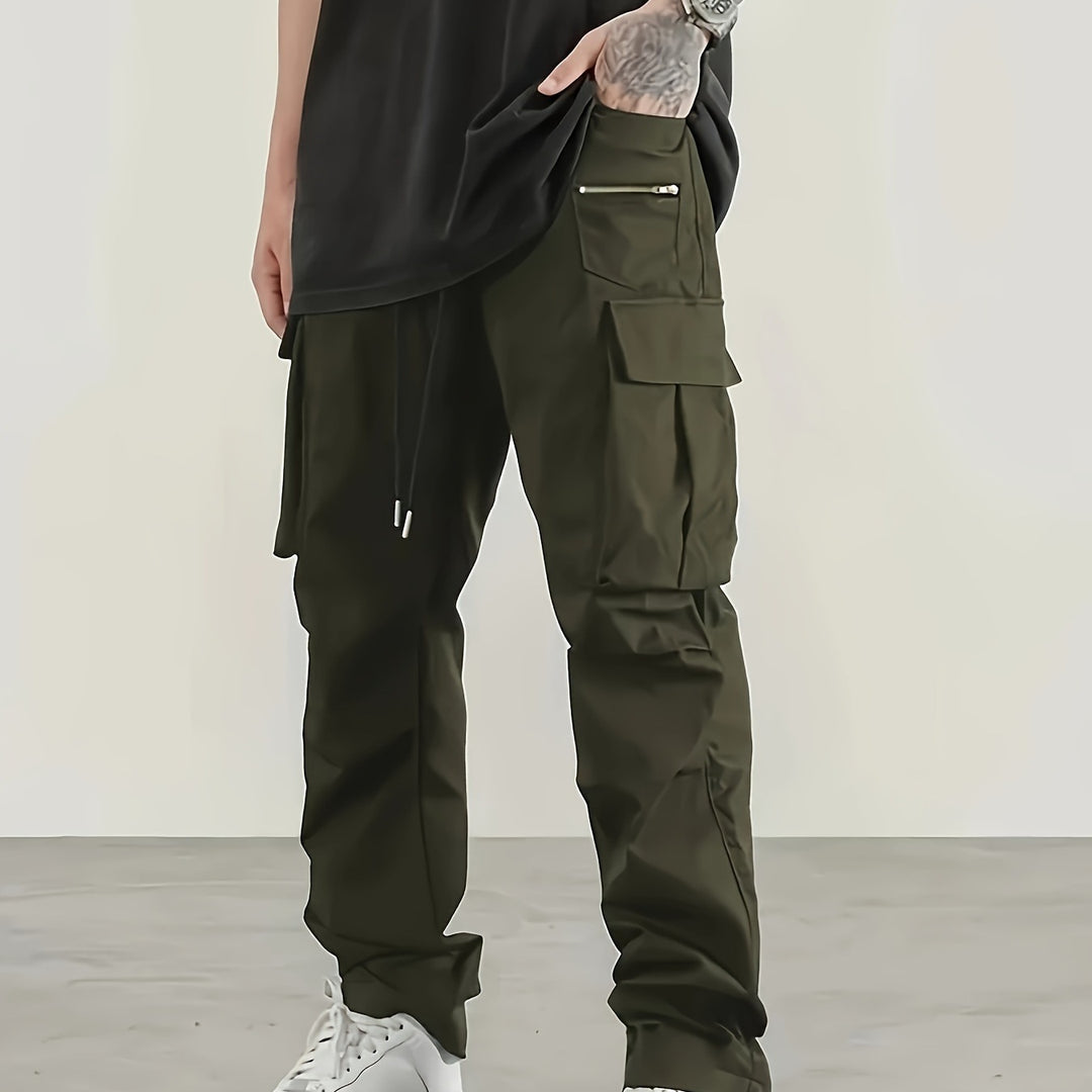 Herren utilitaristische Cargohose mit Reißverschluss‑Tasche, Klappen & Kordelbund Shop Nory