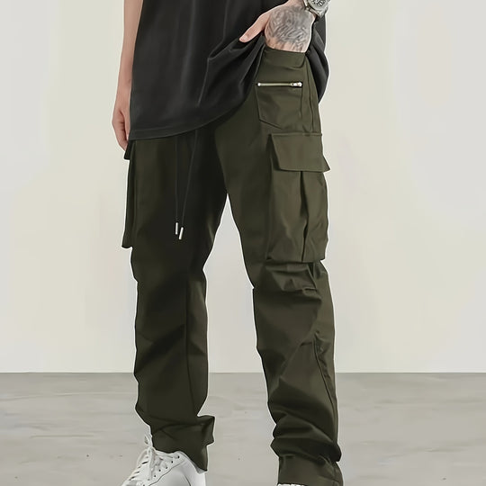 Herren utilitaristische Cargohose mit Reißverschluss‑Tasche, Klappen & Kordelbund Shop Nory