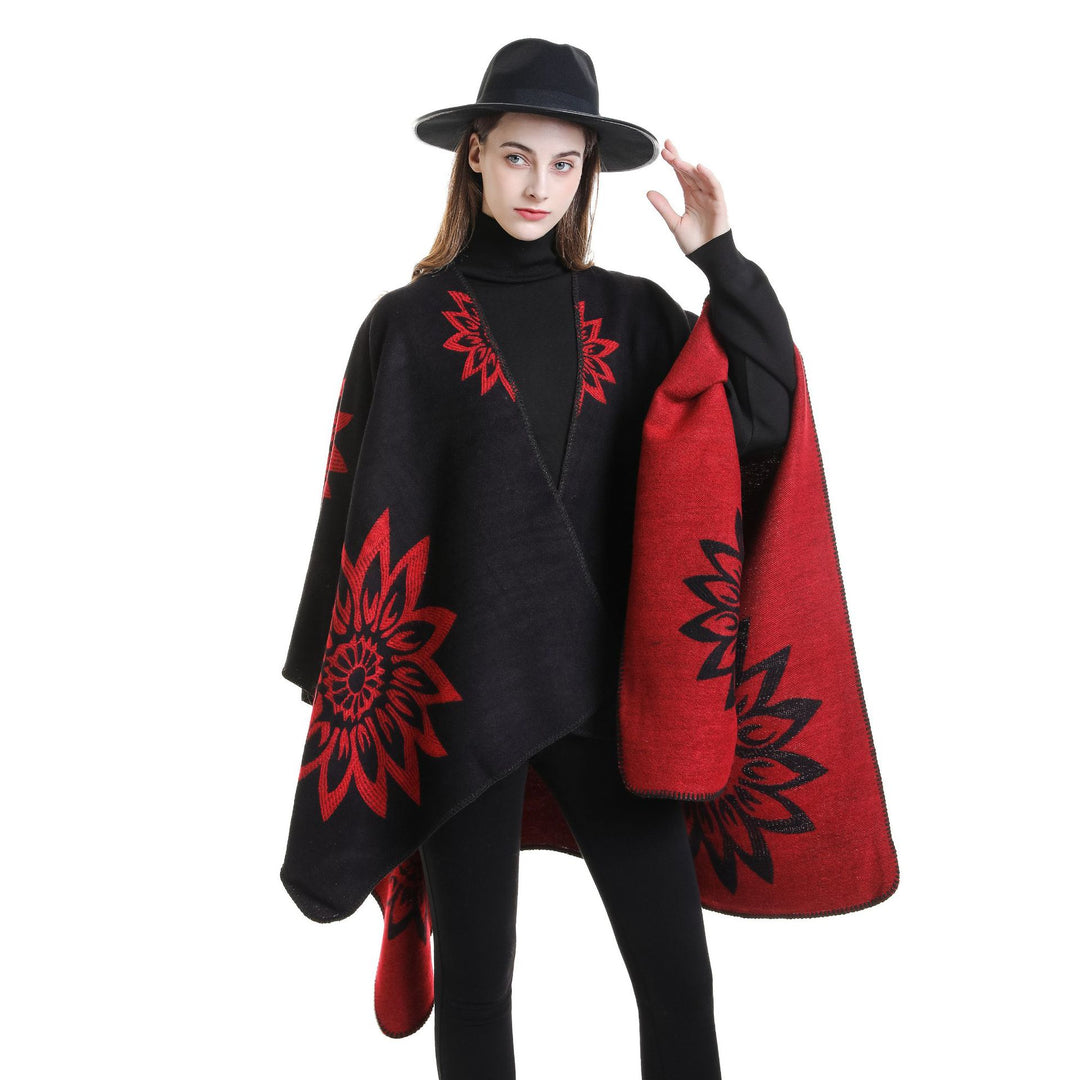 Damen Oversize‑Umhang im Wendefinish mit floraler Intarsienstickerei Shop Nory