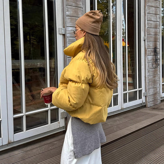 Damen Kurze wattierte Cropped-Pufferjacke mit voluminösen Ballonärmeln Shop Nory