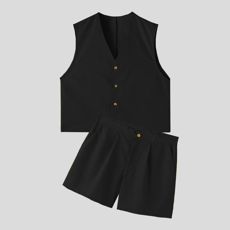 Damen elegantes ärmelloses Blazerset mit Shorts