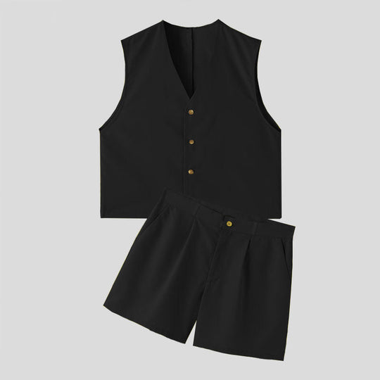 Damen elegantes ärmelloses Blazerset mit Shorts