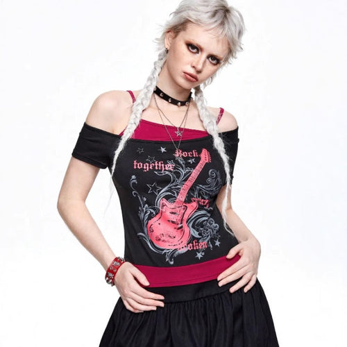 Damen Asymmetrisches Rock-T-Shirt mit grafischem Druck