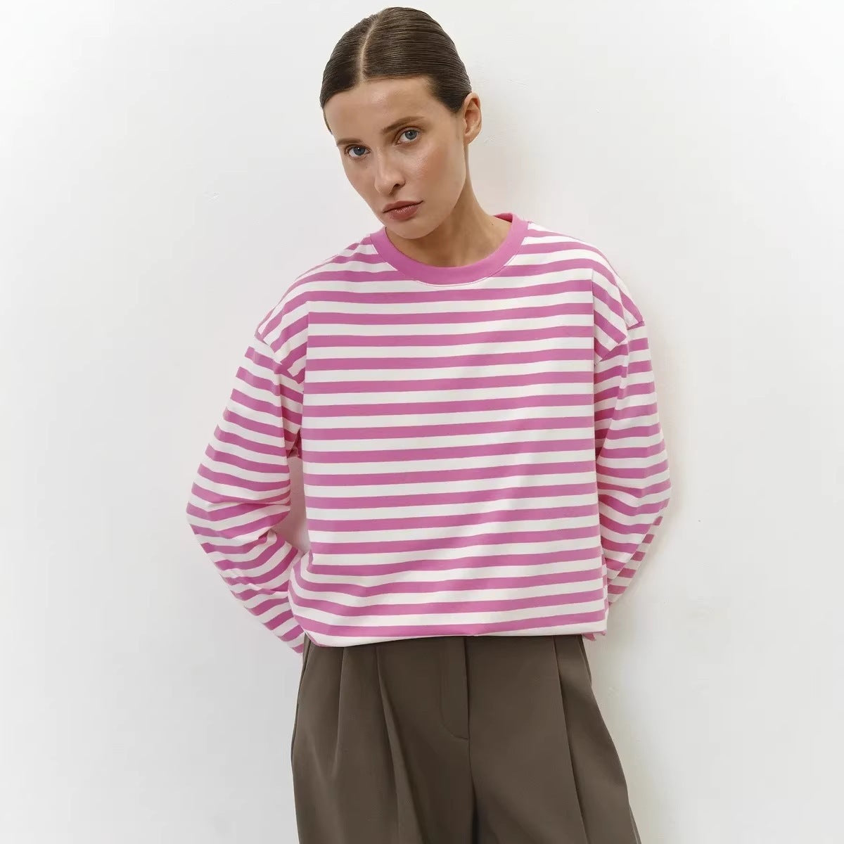 Damen gestreiftes Langarmshirt mit lässigem Schnitt und rundem Halsausschnitt