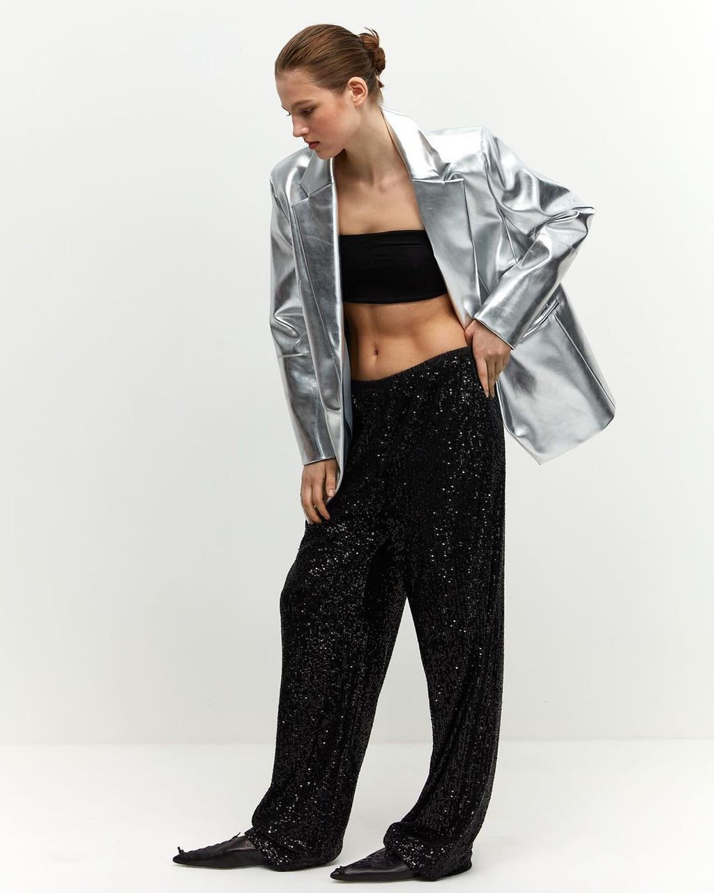 Damen Glitzernde Palazzo-Hose