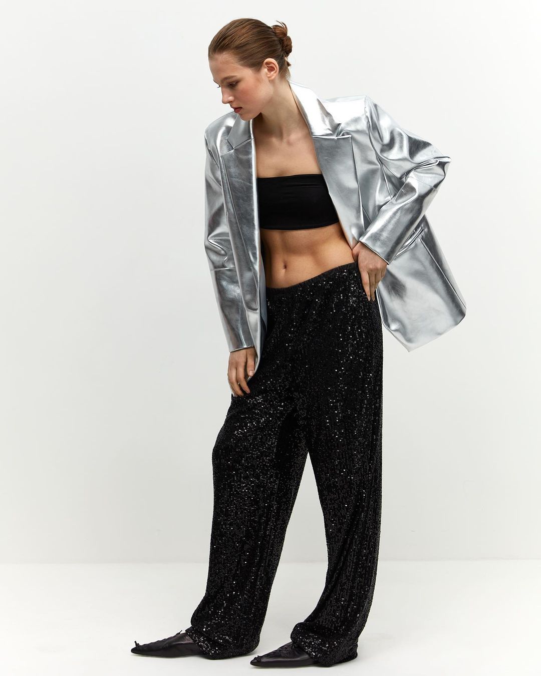 Damen Glitzernde Palazzo-Hose