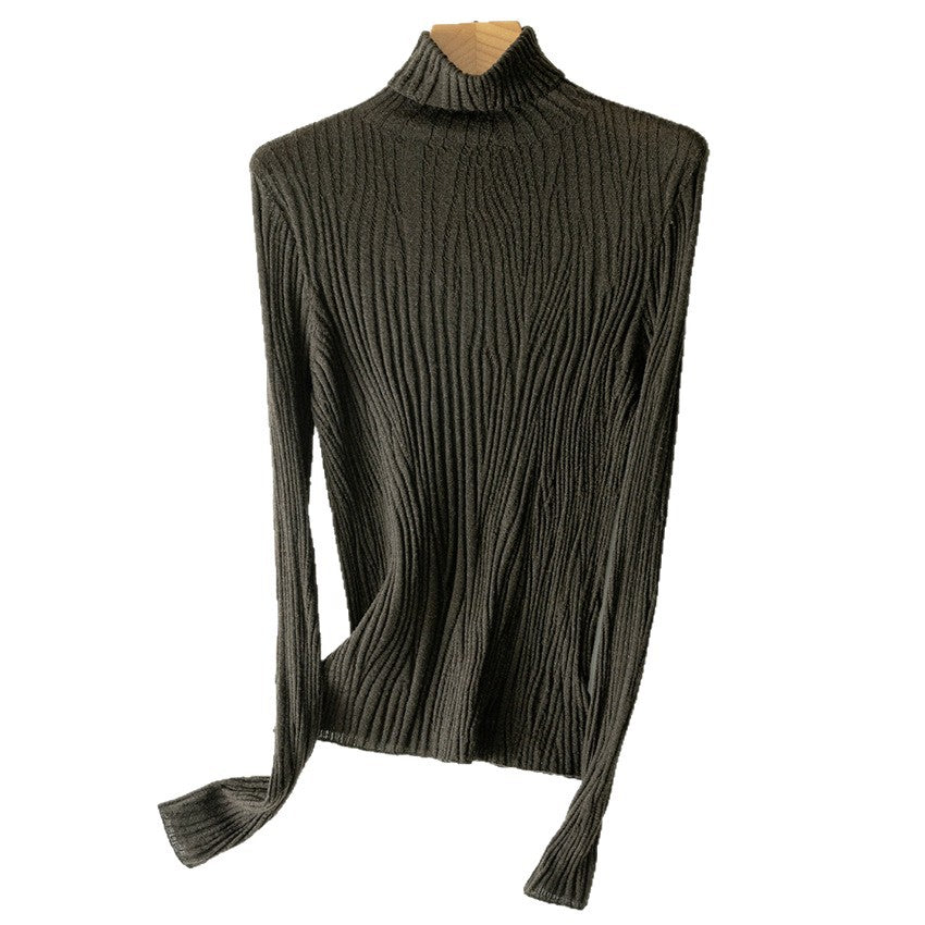 Damen Schlanker Feinstrick-Rollkragenpullover mit wellenförmiger Rippstruktur Shop Nory