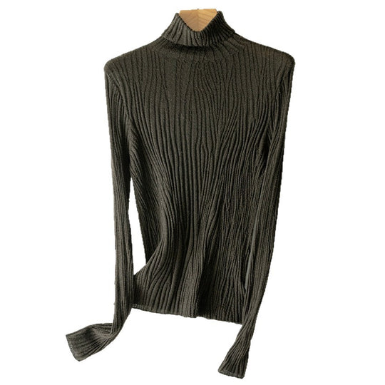 Damen Schlanker Feinstrick-Rollkragenpullover mit wellenförmiger Rippstruktur Shop Nory