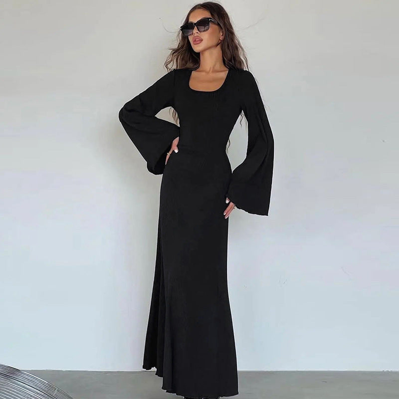 Damen Elegantes Maxikleid mit extra weitem Ärmel und trendiger Rippstruktur