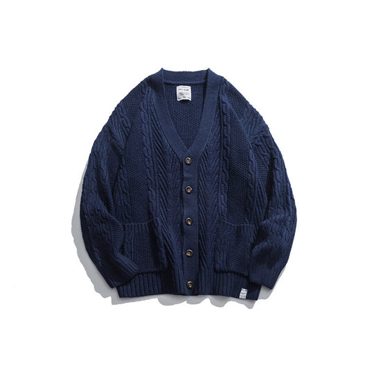 Unisex Oversize-Strickcardigan mit Zopfmuster, V‑Ausschnitt und aufgesetzten Taschen Shop Nory