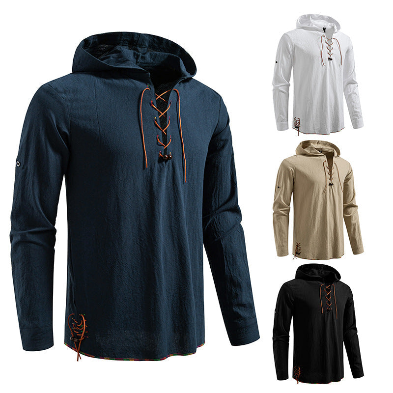Herren Kaptuzenbluse mit einzigartigem Schnürdesign