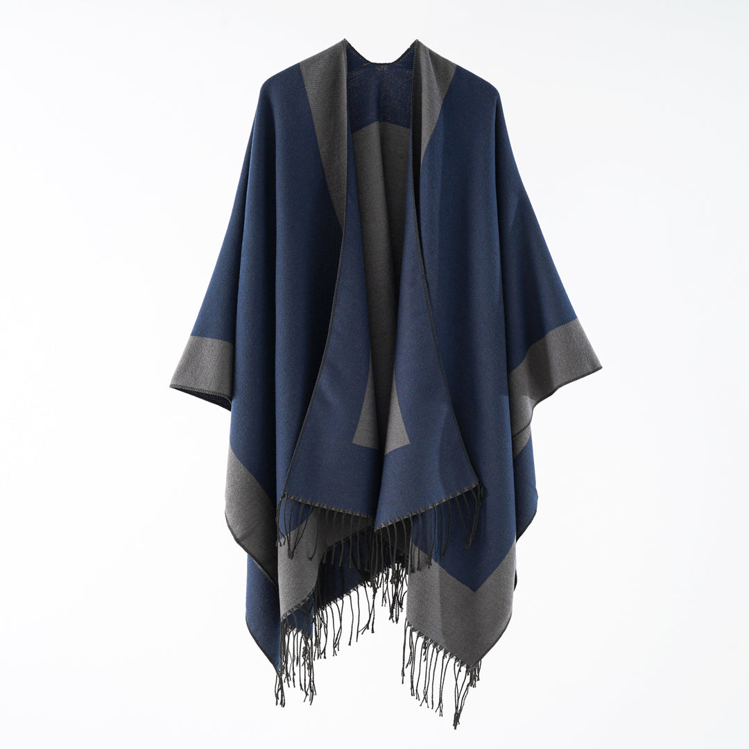 Damen Oversize-wendbarer Capeponcho aus Wollmix mit Fransen Shop Nory