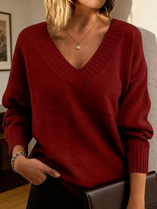 Damen Feinstrickpullover mit tiefem V-Ausschnitt und überschnittener Schulter Shop Nory