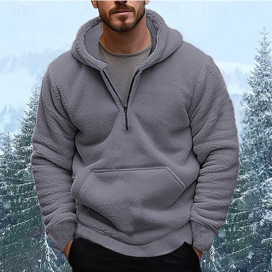 Herren sherpa fleece-hoodie mit halbem Reißverschluss, Kapuze und großer Kängurutasche Shop Nory