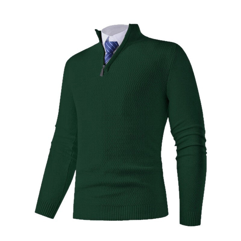 Herren feinstrickpullover mit Stehkragen und halbem Reißverschluss, Strukturstrick und schlanker Business-Casual-Passform Shop Nory