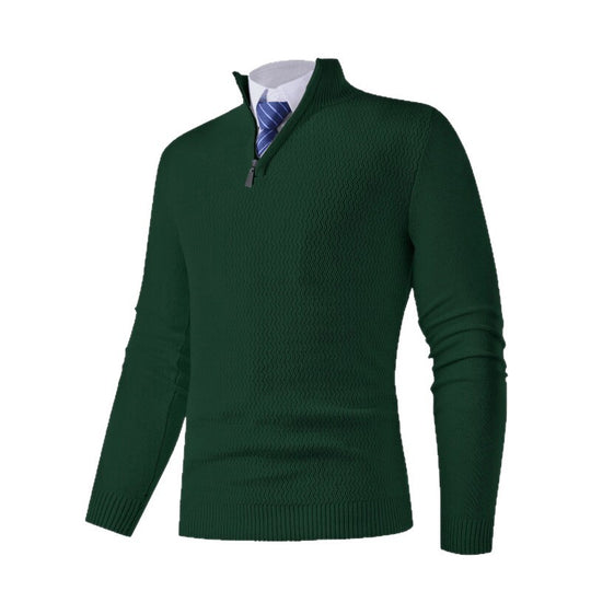 Herren feinstrickpullover mit Stehkragen und halbem Reißverschluss, Strukturstrick und schlanker Business-Casual-Passform Shop Nory