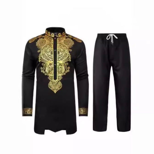 Herren elegantes Set mit kunstvoller Stickerei und bequemen Hosen Shopnory