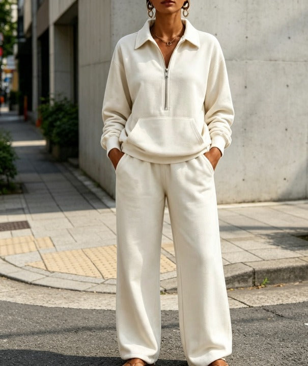 Damen Lässiges Sweat-Set mit Halbzip-Pullover und weiter Jogginghose Shop Nory