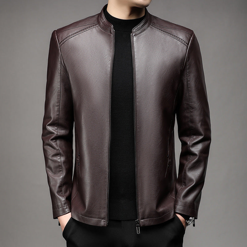 Herren Schlanke Lederjacke im Rider-Look mit Stehkragen und Zwei-Wege-Reißverschluss Shop Nory