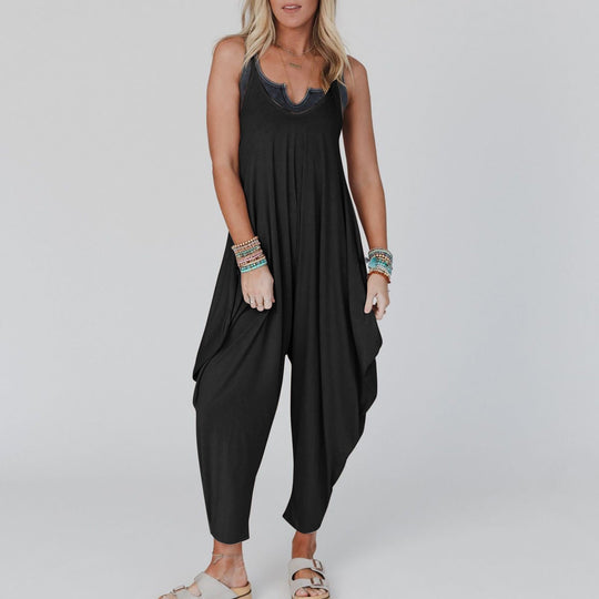 Damen bequemer Jumpsuit mit lässigem Schnitt und tiefem V-Ausschnitt Shopnory