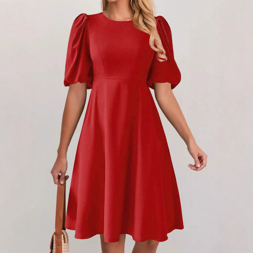 Damen A-Linien Kleid mit voluminösen Puffärmeln