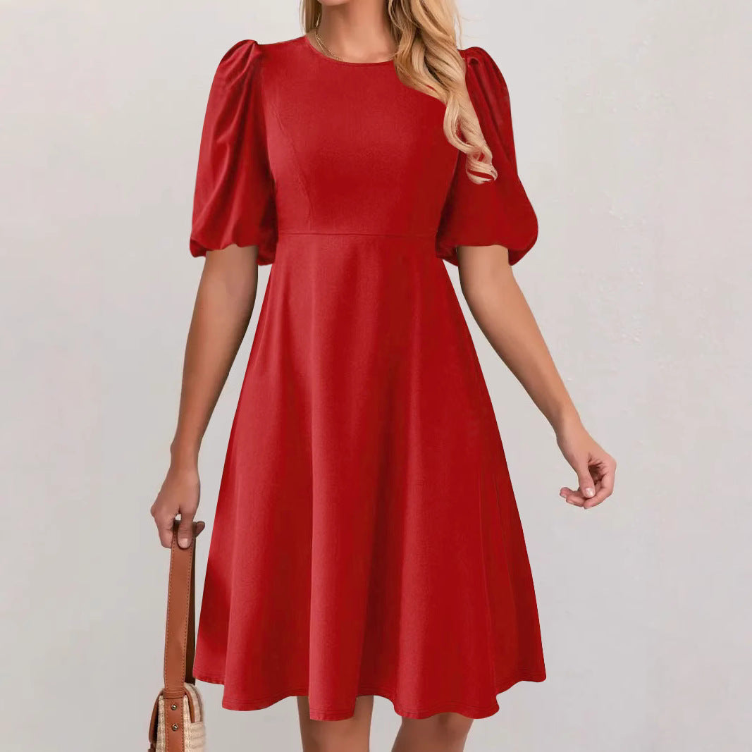 Damen A-Linien Kleid mit voluminösen Puffärmeln