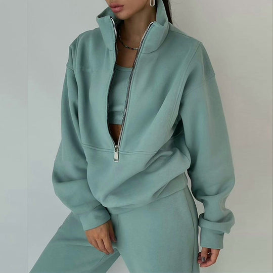 Damen nan Oversize Halbzip-Sweatshirt mit hohem Stehkragen und verdeckter Kängurutasche Shop Nory