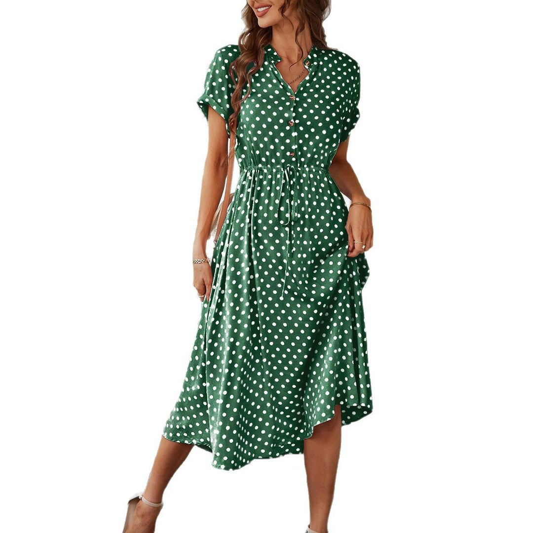 Damen Elegantes Hemdblusenkleid mit tailliertem Design und Polka-Dots
