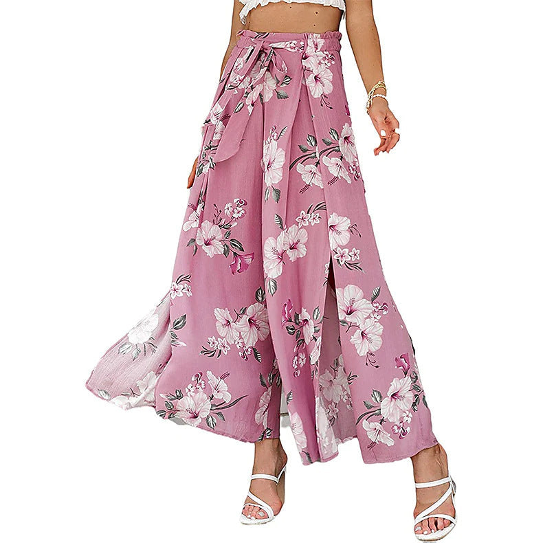 Damen Weite Palazzo-Hose mit floralem Design und elastischem Bund