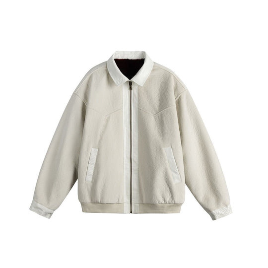 Unisex Oversize Blousonjacke aus Velours‑Suede mit Reptilprägung‑Besatz und wärmender Teddyungfutter Shop Nory