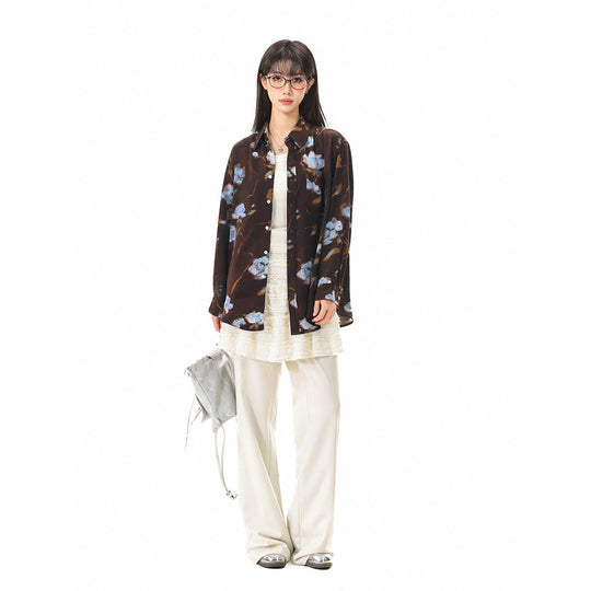 Damen Oversize-Hemdbluse mit abstraktem Blumenprint und aufgesetzter Brusttasche Shop Nory
