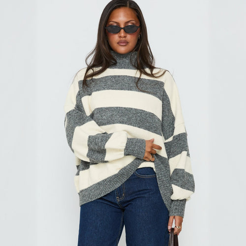 Damen Oversize Streifen-Pullover mit Rollkragen Shop Nory