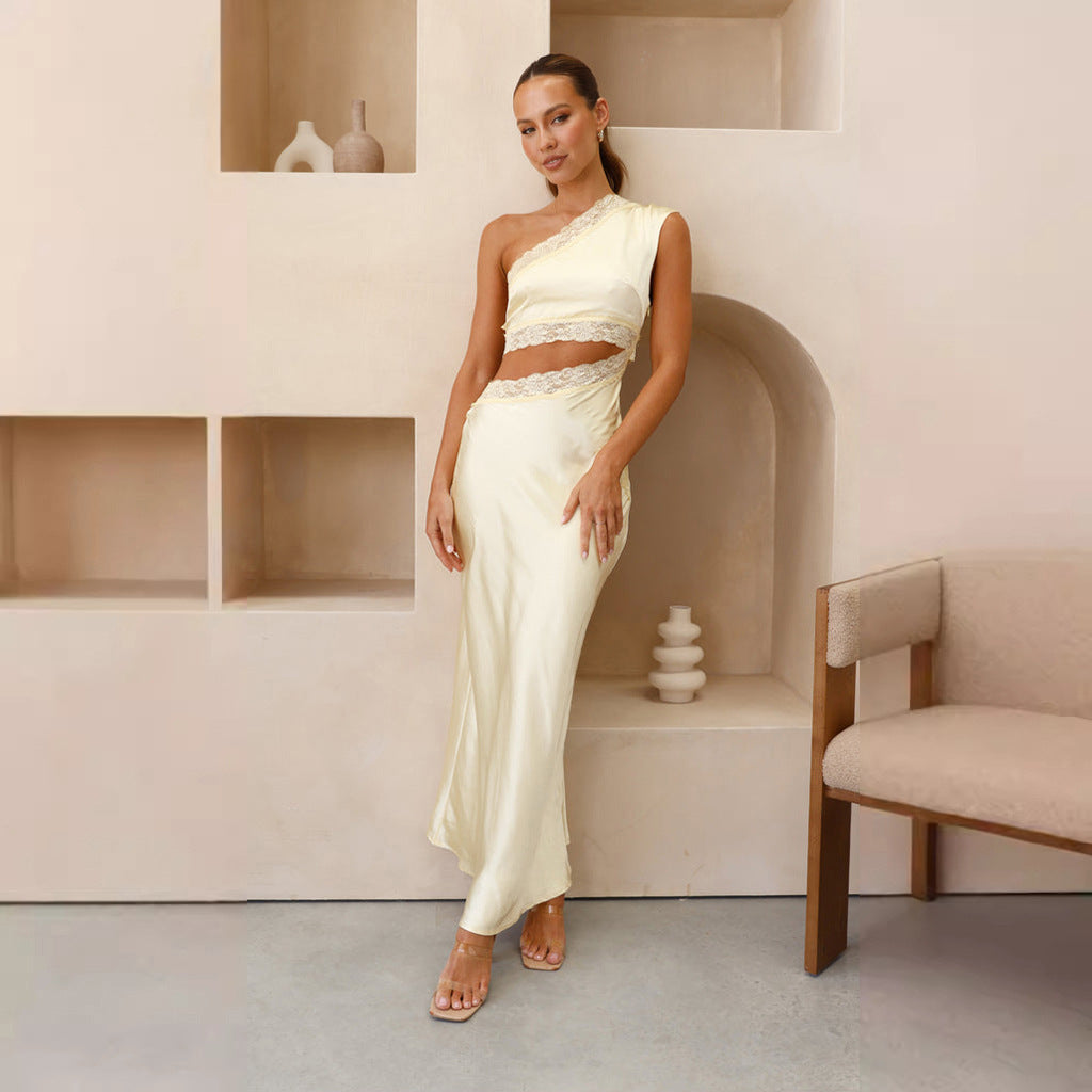 Damen Abendkleid mit schulterfreiem Design und elegantem Spitzenbesatz Shopnory