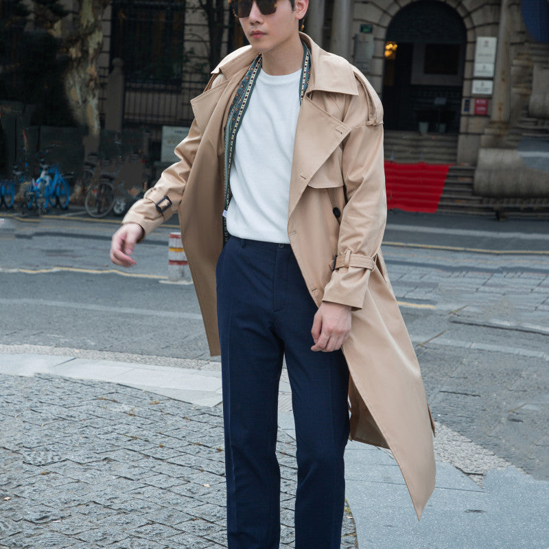 Herren Doppelreihiger Trenchcoat mit Taillengürtel und Epauletten Shop Nory