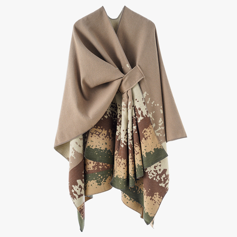 Damen Cape-Poncho mit integrierter Bindeschlaufe und zweilagigem Jacquardfall Shop Nory