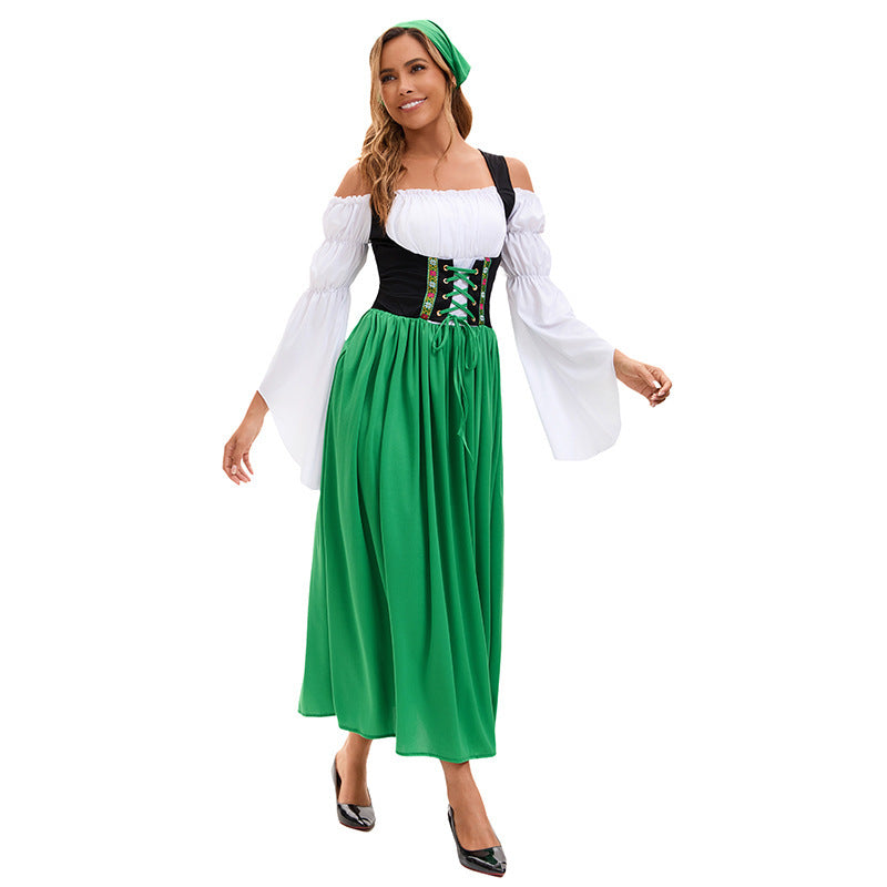 Damen nan Renaissance-Bauernkleid mit geschnürtem Korsett und Trompetenärmeln Shop Nory