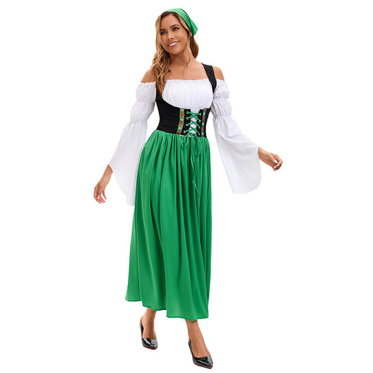 Damen nan Renaissance-Bauernkleid mit geschnürtem Korsett und Trompetenärmeln Shop Nory