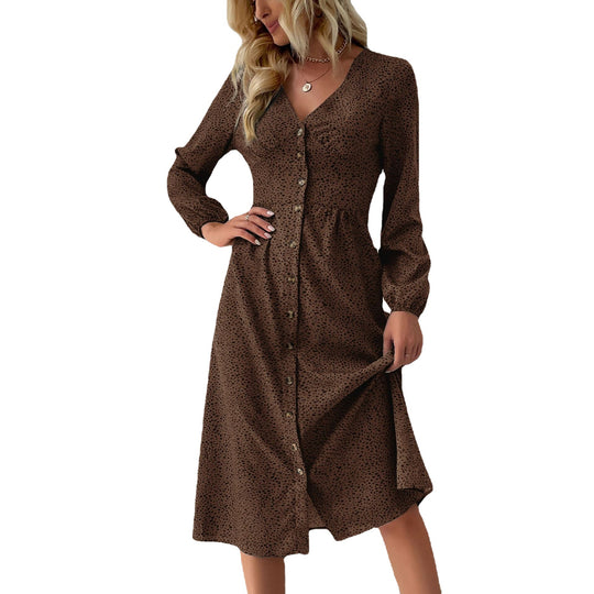 Damen V‑Ausschnitt Midikleid mit Knopfleiste, taillierter Schnitt und Ballonärmeln Shop Nory