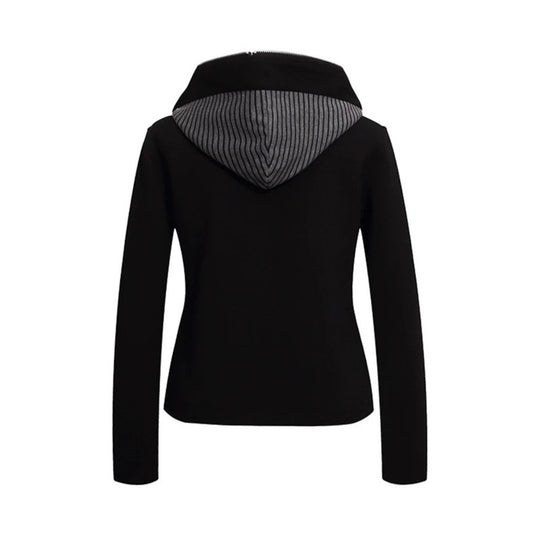 Damen taillierte Kapuzen‑Sweatjacke mit dekorischer Doppelreihe und Metallknöpfen Shop Nory
