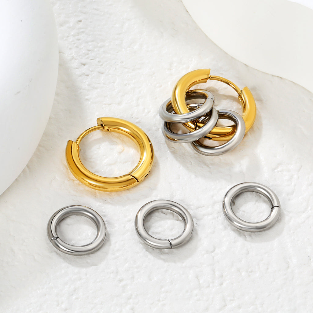 Damen Hochwertige Creolen mit kreativen doppelten Ring-Elementen Shop Nory