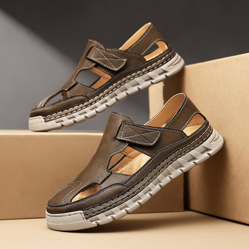 Damen Luftige Ledersandalen mit verstellbarem Klettverschluss