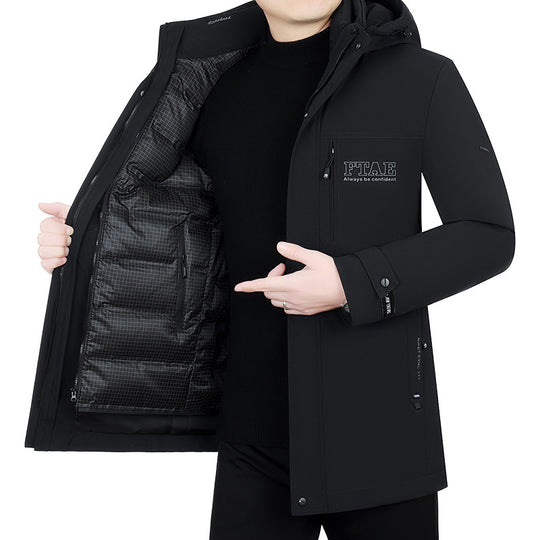 Herren Moderner wasserabweisender Longparka mit Kapuze und leichter Thermoisolierung Shop Nory