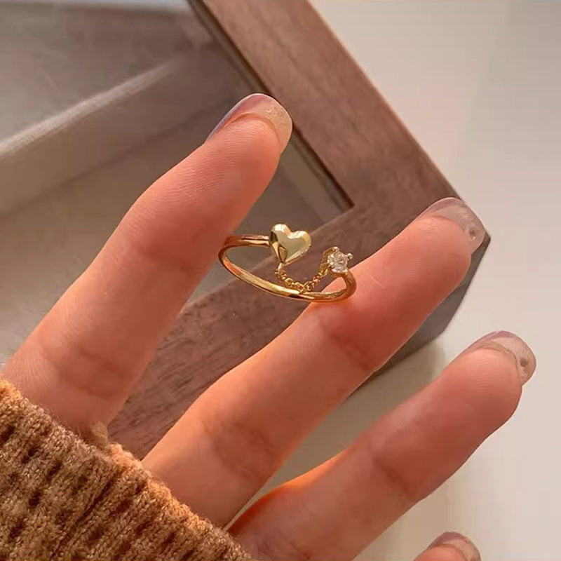 Damen Offener Herzring mit dekorativen Kettenakzenten Shop Nory